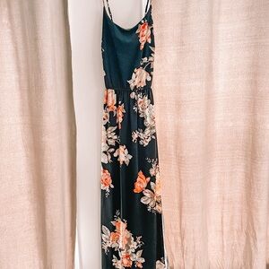 Dex Black Maxi Dress with Peach and Cream Floral Print